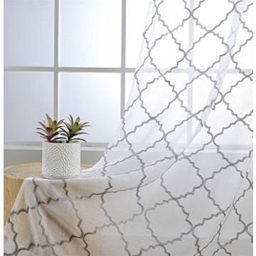 MIUCO White Sheer Embroidered Curtains 84" for Living Room