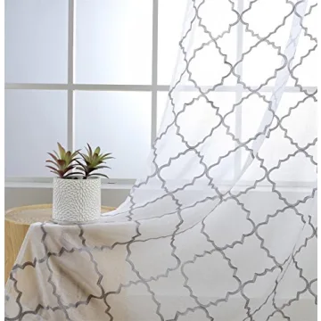 MIUCO White Sheer Embroidered Curtains 84" for Living Room