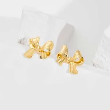 Gold Bow Earrings for Women Chunky Bow Earrings Bowknot Earrings Fashion Jewelry