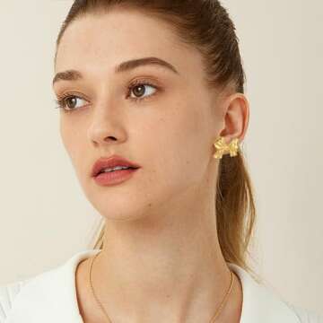 Gold Bow Earrings for Women Chunky Bow Earrings Bowknot Earrings Fashion Jewelry