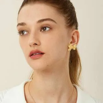 Gold Bow Earrings for Women Chunky Bow Earrings Bowknot Earrings Fashion Jewelry