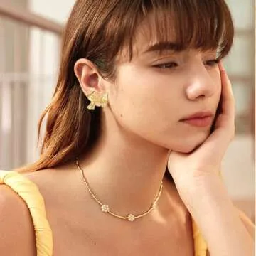 Gold Bow Earrings for Women Chunky Bow Earrings Bowknot Earrings Fashion Jewelry