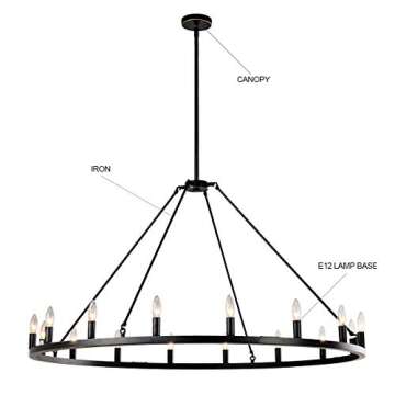 7 PANDAS 50 inch Wagon Wheel Chandelier, 16-Lights Modern Farmhouse Island Light Industrial Country Style Large Round Rustic Chandeliers Lighting for High Ceilings Dining Room, Dark Brown