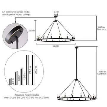 7 PANDAS 50 inch Wagon Wheel Chandelier, 16-Lights Modern Farmhouse Island Light Industrial Country Style Large Round Rustic Chandeliers Lighting for High Ceilings Dining Room, Dark Brown