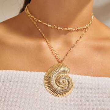 YANCHUN Shell Necklace Gold Seashell Necklace Starfish Conch Pandent Necklace Statement Trendy Jewelry Mermaid Beach Accessories Summer Stuff Dresses Accessories
