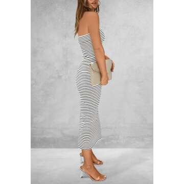 PRETTYGARDEN Women's Summer Bodycon Maxi Tube Dress Ribbed Strapless Side Slit Long Going Out Casual...