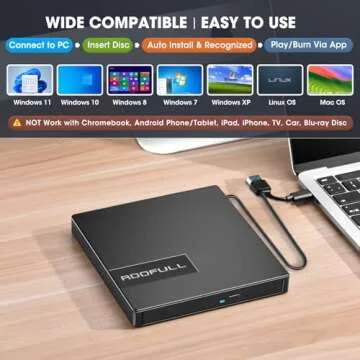 ROOFULL External CD DVD Drive USB 3.0 & USB-C, 8 IN 1 CD/DVD-ROM Player Burner +/-RW Disc Drive with SD/TF Card Reader + USB Hub + Carrying Case for Laptop Desktop PC Windows 11/10/8/7 Apple Mac Linux