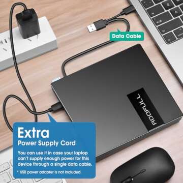 ROOFULL External CD DVD Drive USB 3.0 & USB-C, 8 IN 1 CD/DVD-ROM Player Burner +/-RW Disc Drive with SD/TF Card Reader + USB Hub + Carrying Case for Laptop Desktop PC Windows 11/10/8/7 Apple Mac Linux