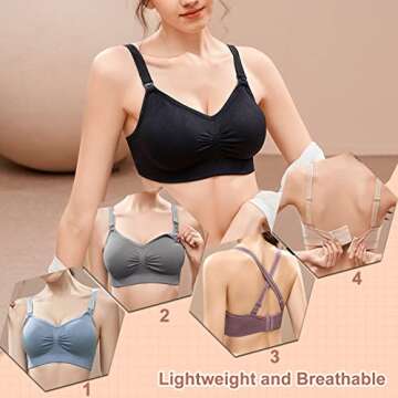 JAMRID 5 Pack Maternity Nursing Bras for Breastfeeding Seamless Padded Maternity Bra for Pregnancy H...
