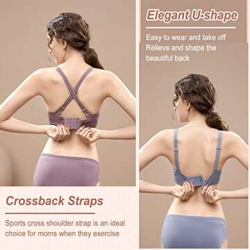 JAMRID 5 Pack Maternity Nursing Bras for Breastfeeding Seamless Padded Maternity Bra for Pregnancy Hands Free Pumping Nursing Bra (Black+Grey+Beige+Dusty Blue+Purplebean, XL)