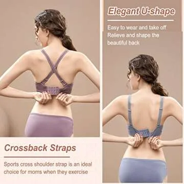 JAMRID 5 Pack Maternity Nursing Bras for Breastfeeding Seamless Padded Maternity Bra for Pregnancy Hands Free Pumping Nursing Bra (Black+Grey+Beige+Dusty Blue+Purplebean, XL)