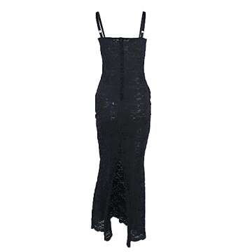 Women’s Cocktail Dress Sexy Lace Hollow Out Transparent Sleeveless Spaghetti Straps Slim Fit Maxi Party Club Evening Dress (as1, Alpha, s, Regular, Regular, Black)