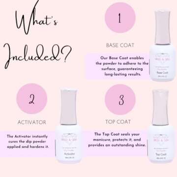 VIRGO & GEM 3 or 5 pcs Dipping Powder Liquid Set- 15ml Dip Powder Base Coat, Top Coat, Activator, Brush Saver and PH bond.