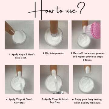 VIRGO & GEM 3 or 5 pcs Dipping Powder Liquid Set- 15ml Dip Powder Base Coat, Top Coat, Activator, Brush Saver and PH bond.