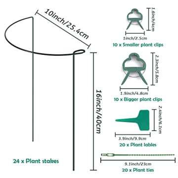 24 Pack Plant Support Stake, Half Round Metal Garden Plant Stake, Green Plant Support Ring, Border S...