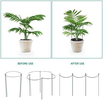 24 Pack Plant Support Stake, Half Round Metal Garden Plant Stake, Green Plant Support Ring, Border Support with Plant Lables & Plant Clips for Outdoor Indoor Plants, Vegetable, Flowers