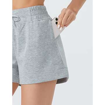 THE GYM PEOPLE Women's Drawstring Sweat Shorts High Waisted Summer Workout Lounge Shorts with Pockets Light Heather Grey