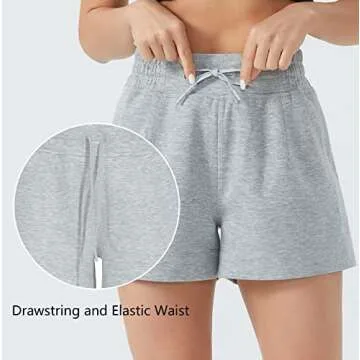 THE GYM PEOPLE Women's Drawstring Sweat Shorts High Waisted Summer Workout Lounge Shorts with Pockets Light Heather Grey