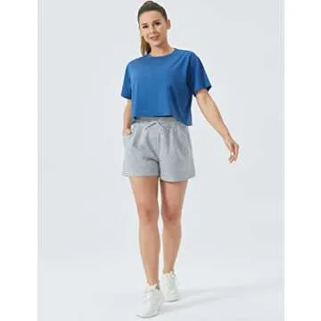 THE GYM PEOPLE Women's Drawstring Sweat Shorts High Waisted Summer Workout Lounge Shorts with Pockets Light Heather Grey