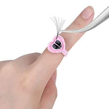 Fawyteng 100pcs Glue Rings Smart Glue Cups Lash Glue Holder Ring Cup,Disposable Glue Cups Lash Glue Rings Lovely Heart Shape for Eyelash Extensions (Pink)