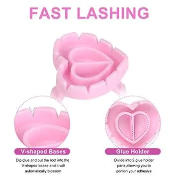 Fawyteng 100pcs Glue Rings Smart Glue Cups Lash Glue Holder Ring Cup,Disposable Glue Cups Lash Glue Rings Lovely Heart Shape for Eyelash Extensions (Pink)