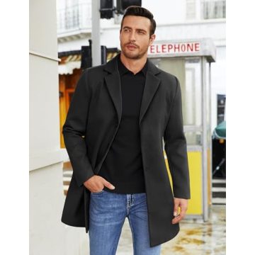 Men's Black Notched Collar Winter Wool Coat