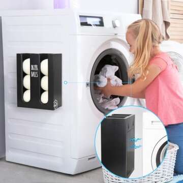 Ukonvi Magnetic Dryer Ball Holder for Laundry Room Organization, Wood Dryer Ball Container Wall Moun...