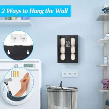 Ukonvi Magnetic Dryer Ball Holder for Laundry Room Organization, Wood Dryer Ball Container Wall Mount, Dryer Balls Organizer for Laundry Room Storage, Laundry Wool Dryer Ball Dispenser Basket (Black)