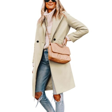 Tanming Women's Notch Lapel Double Breasted Wool Blend Mid Long Pea Trench Coat (Beige-XS)