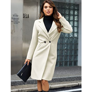 Tanming Women's Notch Lapel Double Breasted Wool Blend Mid Long Pea Trench Coat (Beige-XS)