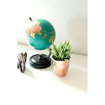 Small Faux Aloe Succulent in Rose Gold Ceramic Planter - 4 x 6 Inches - Marmeda Decor Potted Artificial Plant in Shiny Copper Glazed Pot - Global Modern Metallic Decor for Home or Office