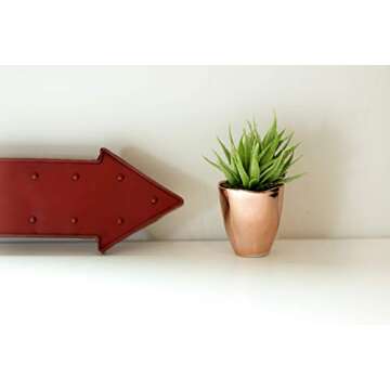 Small Faux Aloe Succulent in Rose Gold Ceramic Planter - 4 x 6 Inches - Marmeda Decor Potted Artificial Plant in Shiny Copper Glazed Pot - Global Modern Metallic Decor for Home or Office
