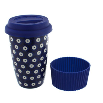 Stunning Blue Rose Polish Pottery Dots Travel Coffee Mug for Ideal Sipping