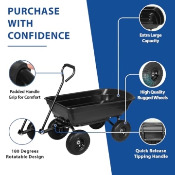 Heavy Duty Garden Dump Cart with 600 lbs Capacity