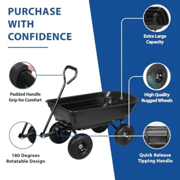 Heavy Duty Garden Dump Cart with 600 lbs Capacity
