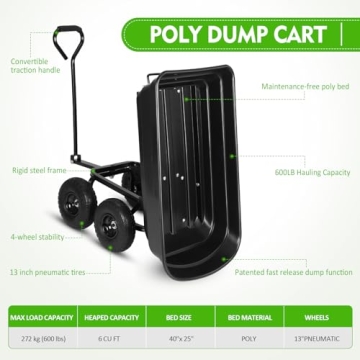 Heavy Duty Garden Dump Cart with 600 lbs Capacity