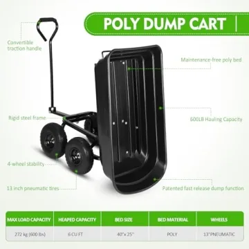 Heavy Duty Garden Dump Cart with 600 lbs Capacity