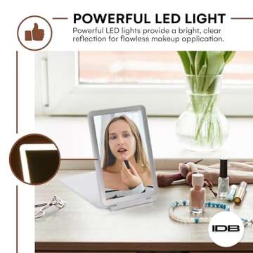 Dorence Rechargeable Travel Lighted Makeup Mirror, White - Compact Foldable LED Mirror for Flawless ...