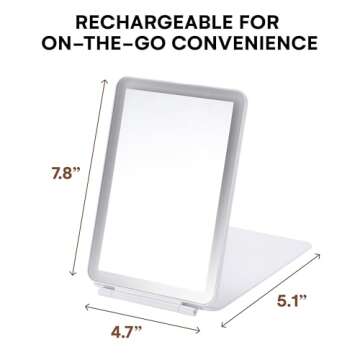 Dorence Rechargeable Travel Lighted Makeup Mirror, White - Compact Foldable LED Mirror for Flawless Application - Modern Design - Portable Vanity Mirror for On-The-Go Skincare and Beauty Needs