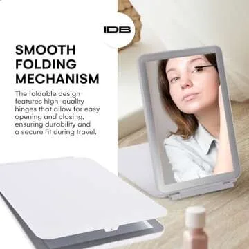 Dorence Rechargeable Travel Lighted Makeup Mirror, White - Compact Foldable LED Mirror for Flawless Application - Modern Design - Portable Vanity Mirror for On-The-Go Skincare and Beauty Needs