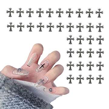 36 Pcs Cross Nail Art Charms 3D Silver Metal Cross Nail Charms Nail Accessories for Women DIY Nail Decoration Supplies