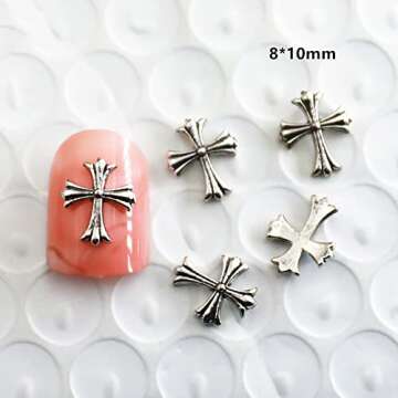 36 Pcs Cross Nail Art Charms 3D Silver Metal Cross Nail Charms Nail Accessories for Women DIY Nail Decoration Supplies