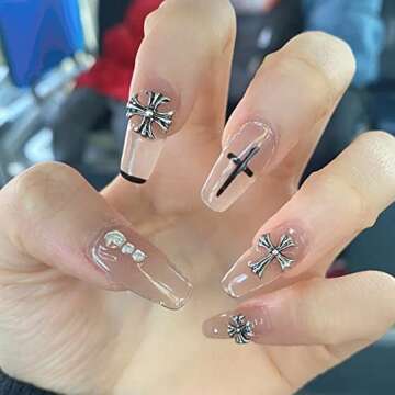 36 Pcs Cross Nail Art Charms 3D Silver Metal Cross Nail Charms Nail Accessories for Women DIY Nail Decoration Supplies