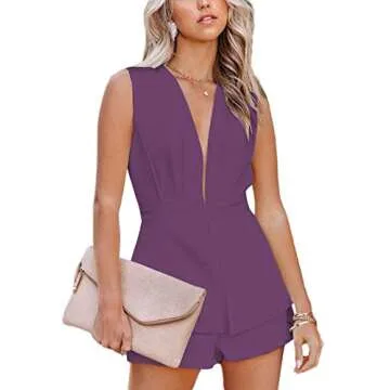 LYANER Women's Backless Deep V Neck Blazer Romper