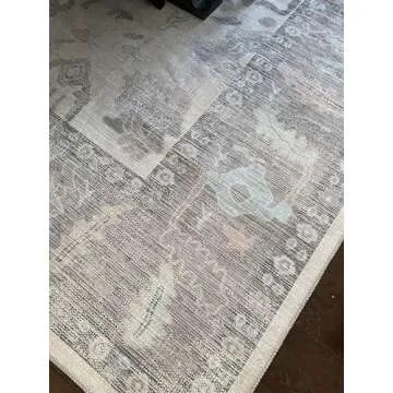 Modern Oushak Rug, Vintage Turkish Gray Beige Oriental Antique Inspired Area Rugs, Luxury Washable Living Room Bedroom Home Nursery 5'9 x 8'9