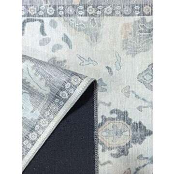 Modern Oushak Rug, Vintage Turkish Gray Beige Oriental Antique Inspired Area Rugs, Luxury Washable Living Room Bedroom Home Nursery 5'9 x 8'9