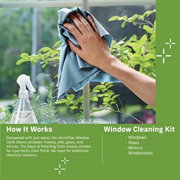 E-Cloth Window Cleaning Cloth - Window and Glass Cleaning Cloth, Shower Cleaning Cloth Kit, Glass Towels, Lint Free Towels, Microfiber Towel for Windows, Car Windshield, Mirrors - Winter Green
