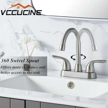 VCCUCINE Bathroom Faucet Brushed Nickel,2 Handle Bathroom Sink Faucet, 4-Inch Centerset Bathroom Sink Faucet, 360°Swivel Spout Bath Rv Lavatory Vanity Faucet