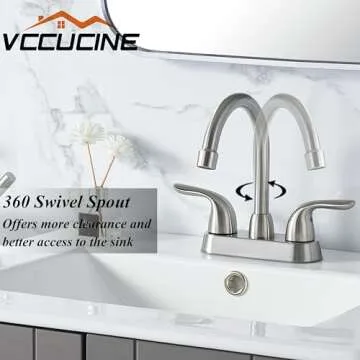 VCCUCINE Bathroom Faucet Brushed Nickel,2 Handle Bathroom Sink Faucet, 4-Inch Centerset Bathroom Sink Faucet, 360°Swivel Spout Bath Rv Lavatory Vanity Faucet
