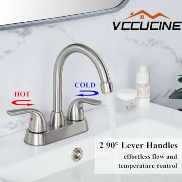 VCCUCINE Bathroom Faucet Brushed Nickel,2 Handle Bathroom Sink Faucet, 4-Inch Centerset Bathroom Sink Faucet, 360°Swivel Spout Bath Rv Lavatory Vanity Faucet